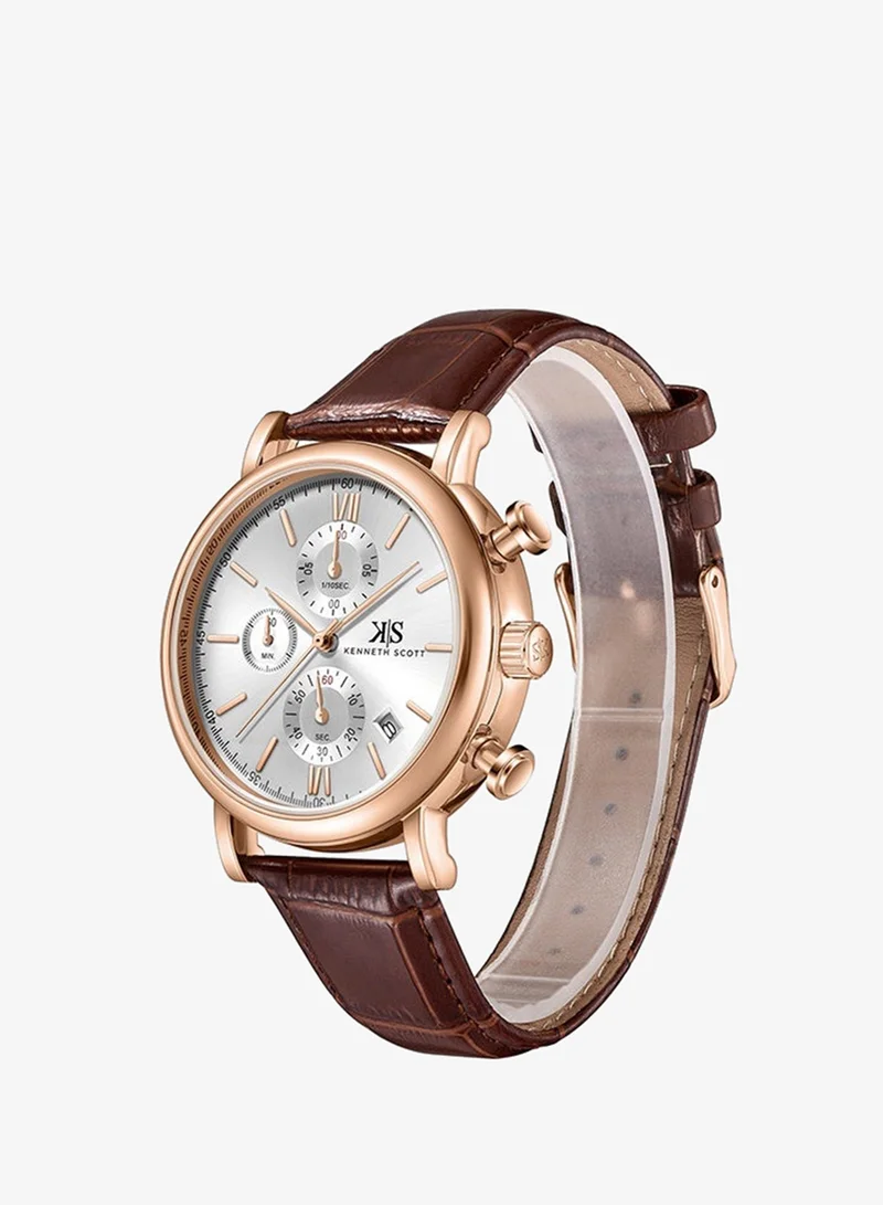 KENNETH SCOTT Genuine Leather  Chrono & Multi Function Watch K23151-RLDW - 43 mm
