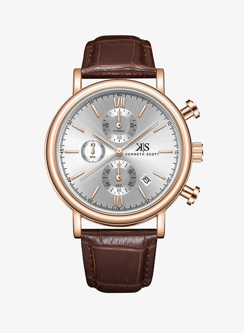 KENNETH SCOTT Genuine Leather  Chrono & Multi Function Watch K23151-RLDW - 43 mm