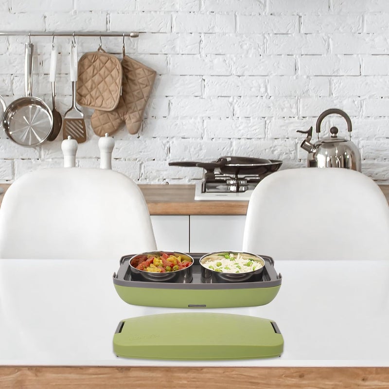 JAYPEE PLUS صندوق غداء كهربائي مع 2 حاويات ستانلس ستيل قابلة للإزالة 250 مل x2 مع سلك طاقة | فتحة تهوية في الغطاء | ختم سيليكون مضاد للتسرب | مؤشر LED | مضاد للصدمات | أخضر - Image 2