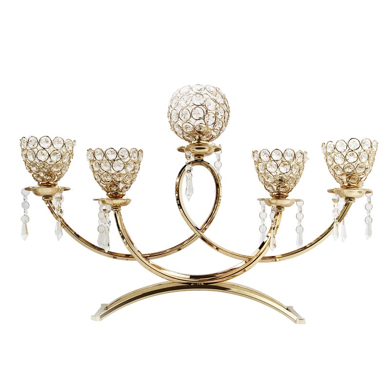 Allgala 5Arm Bowls Sparkle Crystal Candelabra Candle Holder with Tulip Shaped Cup for Wedding Dining Party Centerpiece fits tealight Votive candlesGoldHD89008