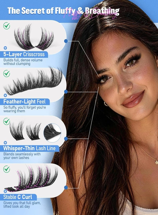 wiwoseo Wispy Lash Clusters Kit Fluffy Eyelash Clusters Kit for Volume C Curl Cluster Eyelash Extensions DIY lash Extensions with Bond and Seal 144pcs 10-16mm by wiwoseo (No Tweezers) - Image 3