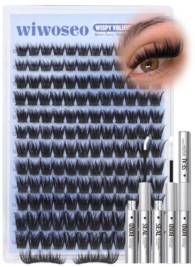 wiwoseo Wispy Lash Clusters Kit Fluffy Eyelash Clusters Kit for Volume C Curl Cluster Eyelash Extensions DIY lash Extensions with Bond and Seal 144pcs 10-16mm by wiwoseo (No Tweezers) - Image 1
