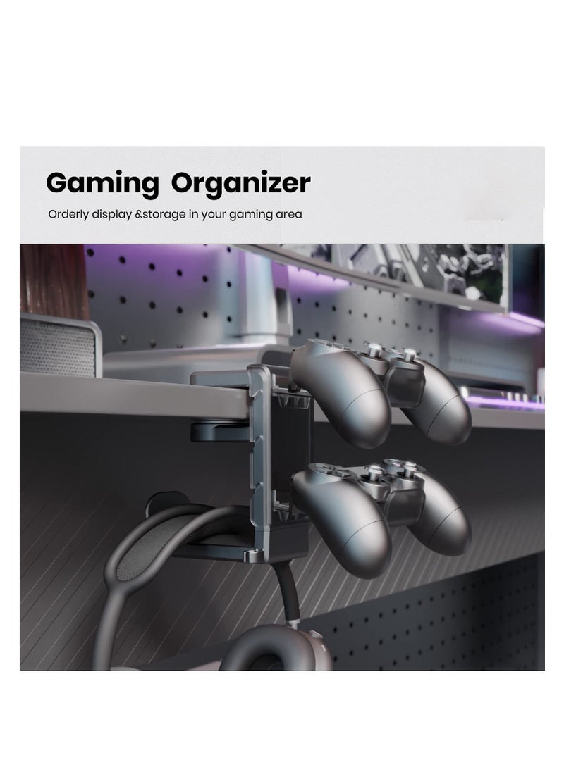 3-in-1 PC Gaming Headset and Controller Holder, Headphone Stand with Adjustable Clamp, 2 Controller Holders, Rotating Arm, and Cable Organizer, Universal PC Gaming Accessory Controller Headset Stand - Image 2