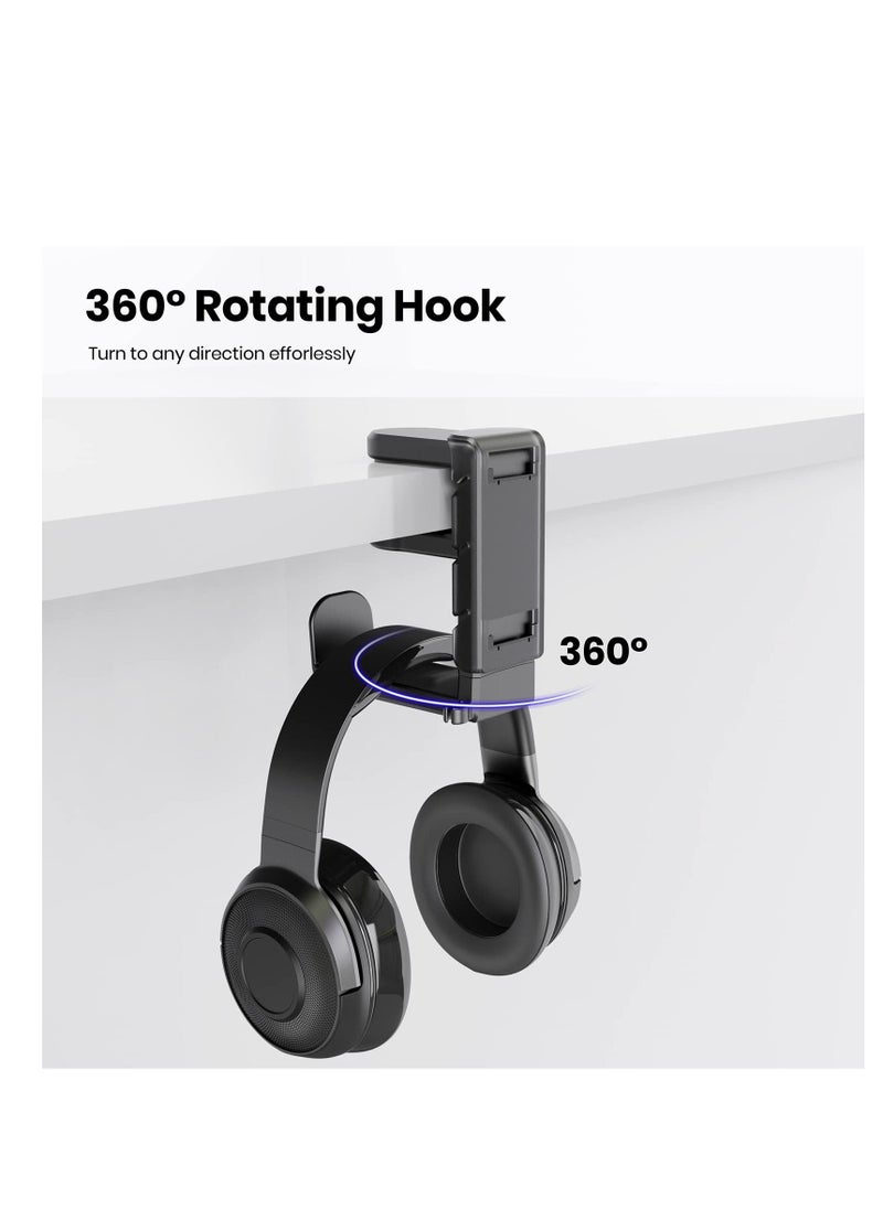 3-in-1 PC Gaming Headset and Controller Holder, Headphone Stand with Adjustable Clamp, 2 Controller Holders, Rotating Arm, and Cable Organizer, Universal PC Gaming Accessory Controller Headset Stand - Image 5