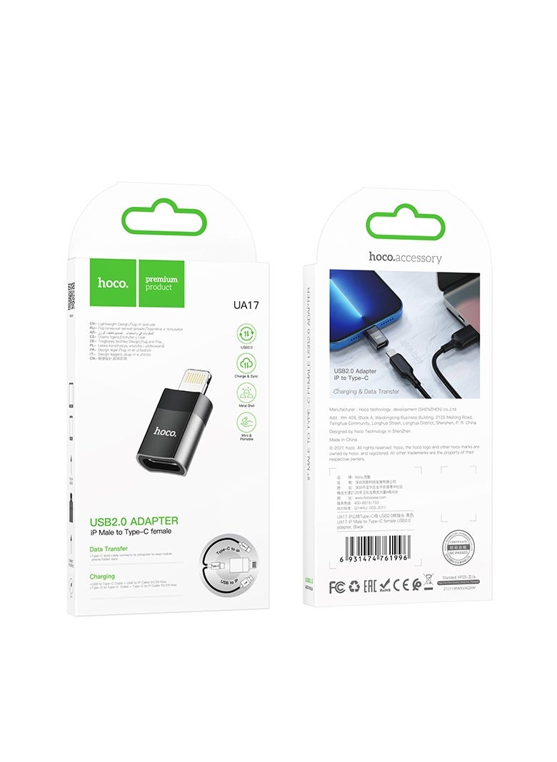 hoco. - Hoco UA17 iPhone Male to Type-C Female USB 2.0 OTG Adapter – High-Speed Data Transfer and File Access - Image 1