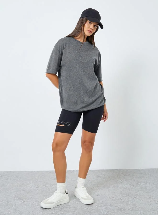 Styli Styli Grey Longline Oversized Knit T-Shirt