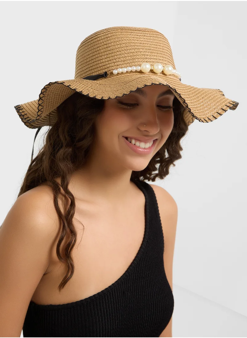ايلا Bow Pearl Band Wide Brim Hat