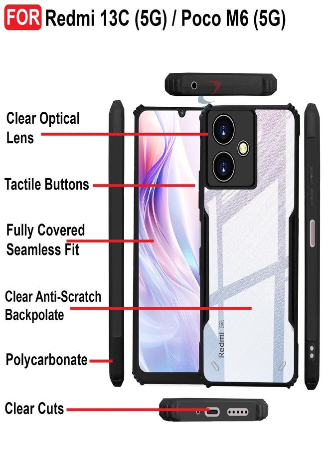 سيدو غطاء خلفي من CEDO لهاتف Redmi 13C (5G) / Poco M6 (5G) | حماية للكاميرا، مقاوم للصدمات، حواف ممتصة للصدمات | غطاء خلفي شفاف من الأكريليك الكريستالي، حماية 360 درجة، مصنوع من مادة TPU+PC | غطاء خلفي شفاف بتصميم نسر (أسود) - Image 5