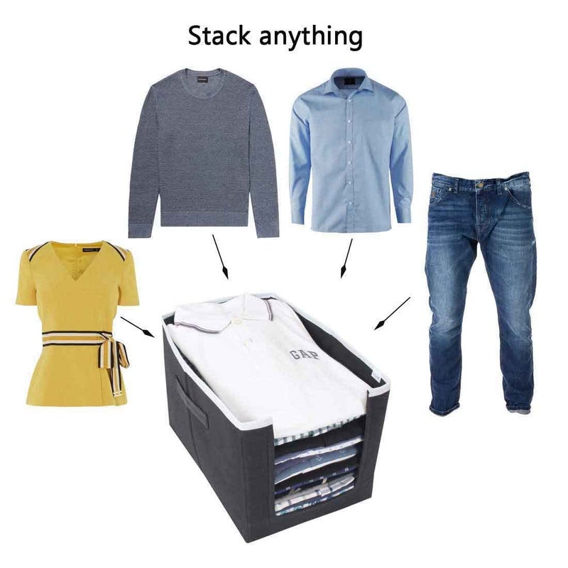 SHREY CREATION SHREY CREATION Set Of 3 Non Woven Fabric Shirt StackerCloth Storage Foldable Wardrobecloset Organizer With Handle For Tshirts Shirts Clothes L40 W25 H25 Black  - Image 2