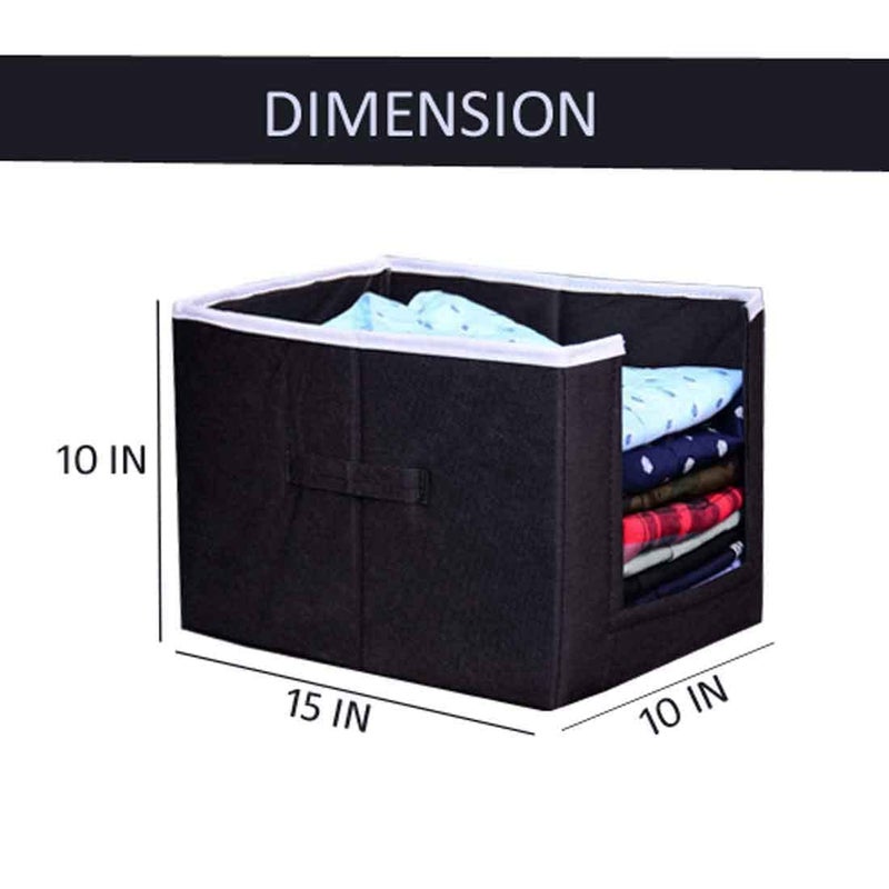SHREY CREATION SHREY CREATION Set Of 3 Non Woven Fabric Shirt StackerCloth Storage Foldable Wardrobecloset Organizer With Handle For Tshirts Shirts Clothes L40 W25 H25 Black  - Image 3