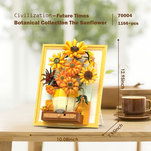 JMBricklayer Flowers Sunflower Building Sets for Adult with Lights 70004, Van Gogh Wall Art Crafts Ideas Flower Bouquet, Painting Frame Room Decor, Valentine’s Day Birthday Gifts for Women Girl - Image 4