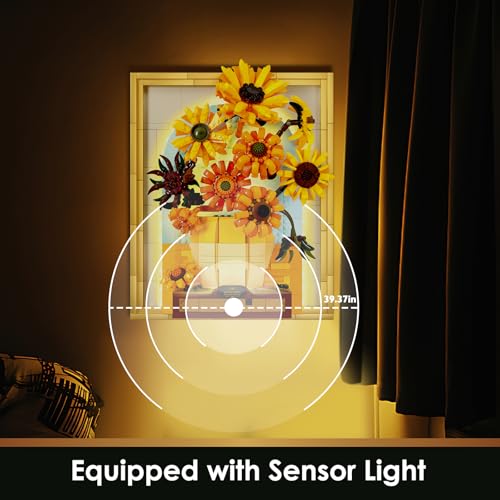 JMBricklayer Flowers Sunflower Building Sets for Adult with Lights 70004, Van Gogh Wall Art Crafts Ideas Flower Bouquet, Painting Frame Room Decor, Valentine’s Day Birthday Gifts for Women Girl - Image 2