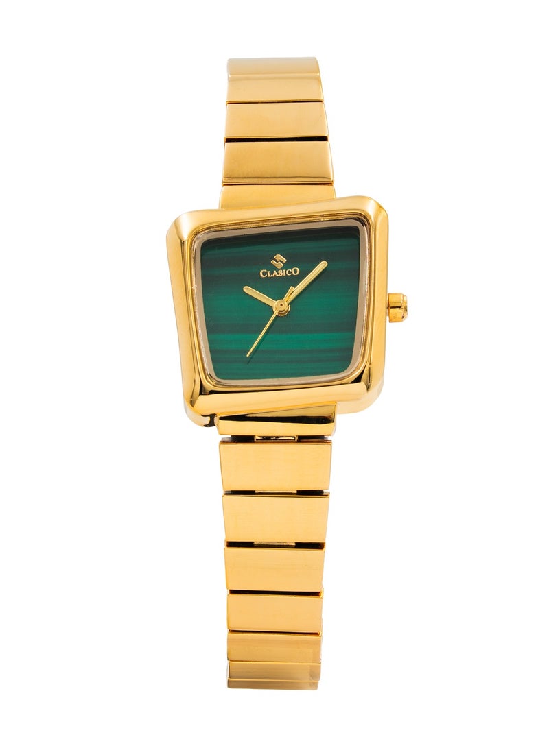 Clasico Elenor Gold-Tone Square Dial Watch - Elegant Women's Bracelet Timepiece ⏱️🌿 - Image 1