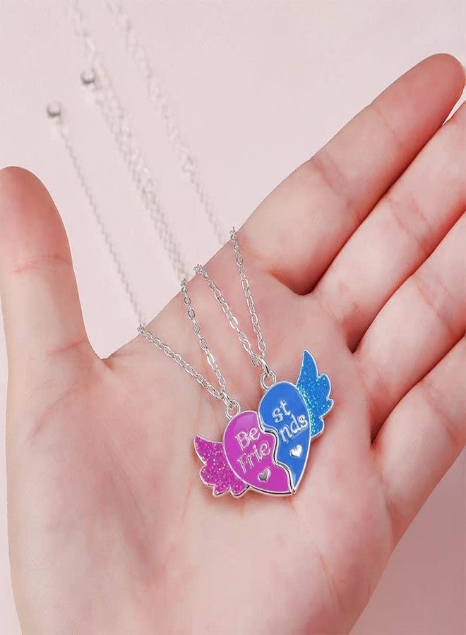 El Regalo 2 PCs Best Friend BFF Split Magnetic Matching Heart Wings Pendant Necklaces Set for Girls/Besties/Soul Sisters (Pink Blue Heart Wings) - Image 3