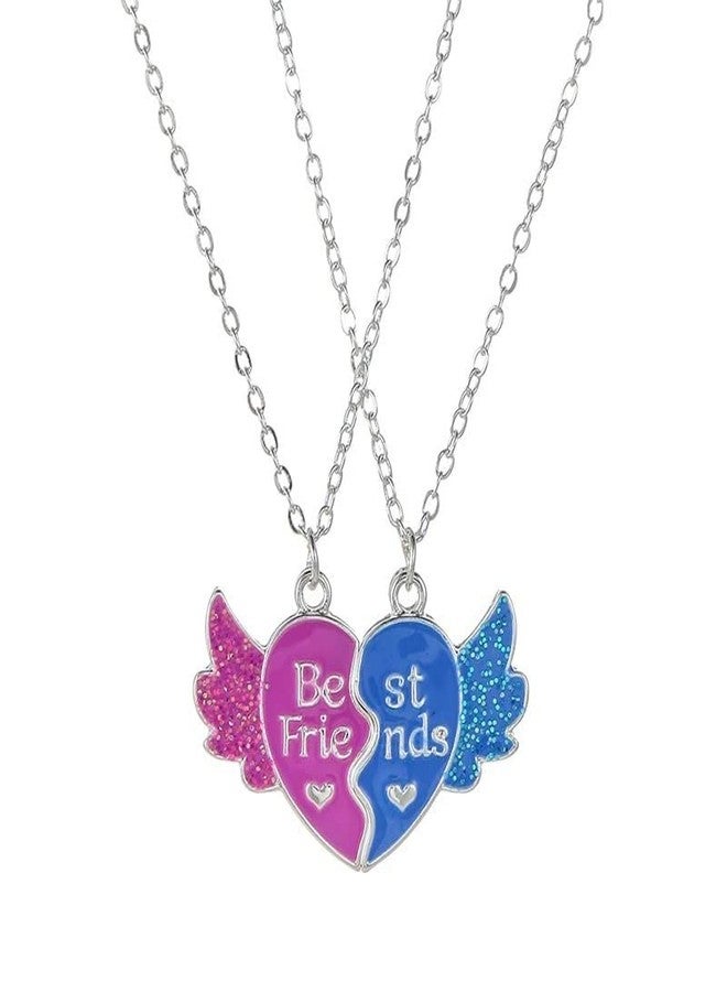 El Regalo 2 PCs Best Friend BFF Split Magnetic Matching Heart Wings Pendant Necklaces Set for Girls/Besties/Soul Sisters (Pink Blue Heart Wings) - Image 1