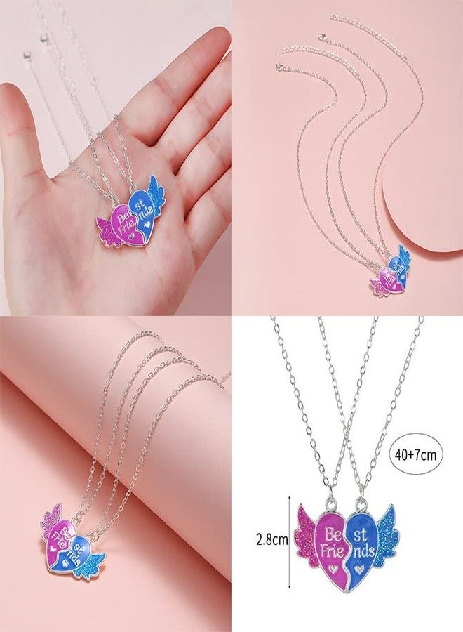 El Regalo 2 PCs Best Friend BFF Split Magnetic Matching Heart Wings Pendant Necklaces Set for Girls/Besties/Soul Sisters (Pink Blue Heart Wings) - Image 2