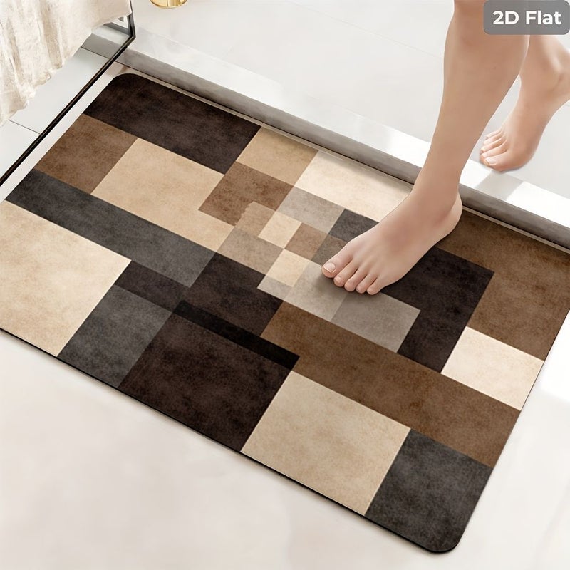 Edgy 2D Flat Rectangular Color Block Abstract Art Non Slip Mat Carpet Floor Diatom Mud Modern Minimalist Bathroom Kitchen Hallway Outdoor Indoor Entrance Washstand Doorway Toilet Easy Maintain 23.62 X 35.43 In - Image 1