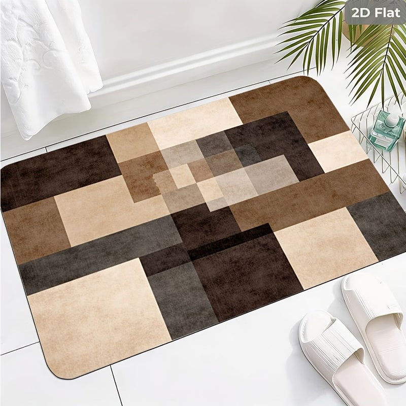 Edgy 2D Flat Rectangular Color Block Abstract Art Non Slip Mat Carpet Floor Diatom Mud Modern Minimalist Bathroom Kitchen Hallway Outdoor Indoor Entrance Washstand Doorway Toilet Easy Maintain 23.62 X 35.43 In - Image 3