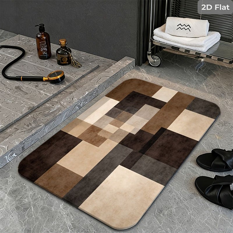 Edgy 2D Flat Rectangular Color Block Abstract Art Non Slip Mat Carpet Floor Diatom Mud Modern Minimalist Bathroom Kitchen Hallway Outdoor Indoor Entrance Washstand Doorway Toilet Easy Maintain 23.62 X 35.43 In - Image 5