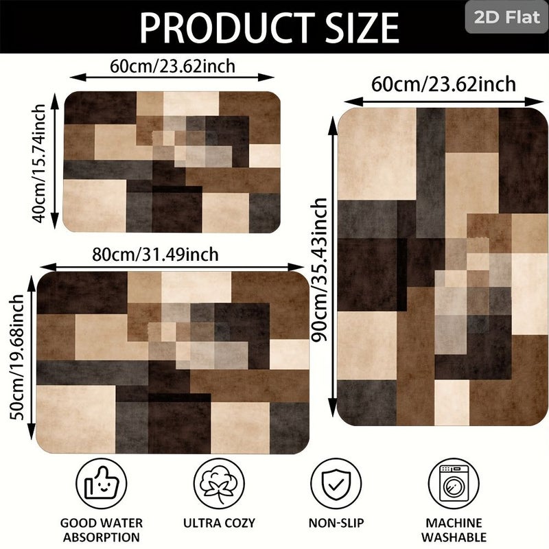 Edgy 2D Flat Rectangular Color Block Abstract Art Non Slip Mat Carpet Floor Diatom Mud Modern Minimalist Bathroom Kitchen Hallway Outdoor Indoor Entrance Washstand Doorway Toilet Easy Maintain 23.62 X 35.43 In - Image 4