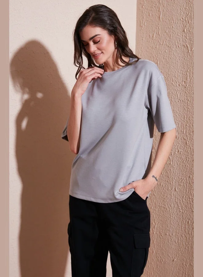 Lela Lela Stretch Oversize Fit Crew Neck T Shirt Women's T SHIRT 5865911