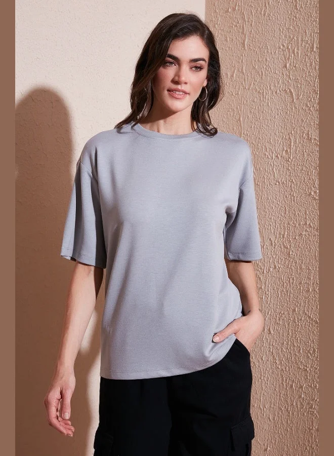 Lela Lela Stretch Oversize Fit Crew Neck T Shirt Women's T SHIRT 5865911