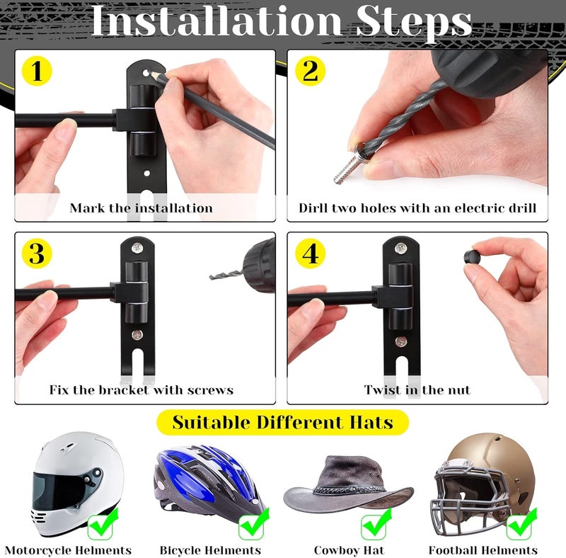 Shimeyao Motorcycle Helmet Racks Wall Mount with 2 Metal Hooks (3 Pack) - Image 4