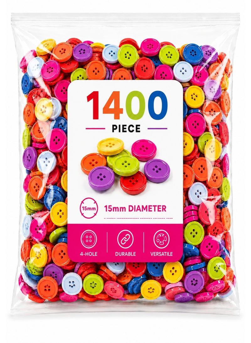 ساراونت 1400 قطعة من الأزرار الملونة المختلطة، 15 ملم، مثالية للحرف والخياطة - Image 1