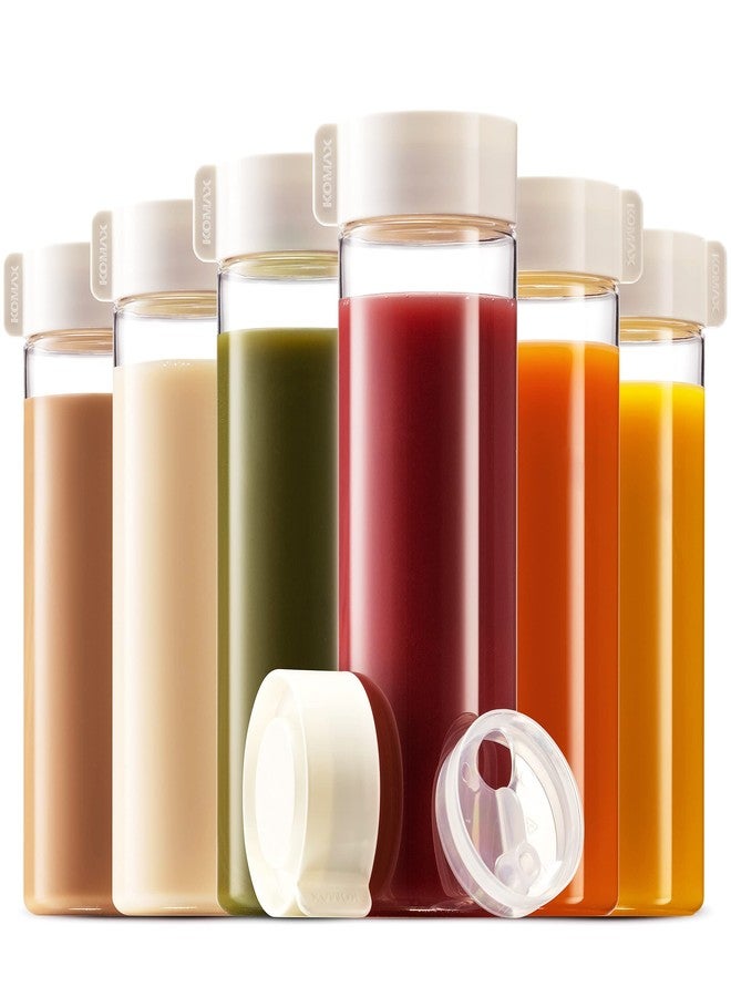 Komax Reusable Juice Bottles, Set of 6 - 18.5 oz | Premium BPA-Free Plastic, Shatterproof, Leakproof, Freezer & Dishwasher Safe | Wide Mouth Juice & Smoothie Containers - Image 1