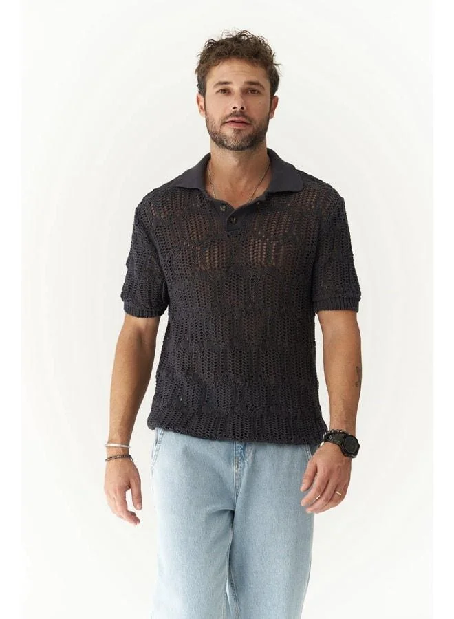 Leonard Men's Button-Detail Smoked Knit T-Shirt.