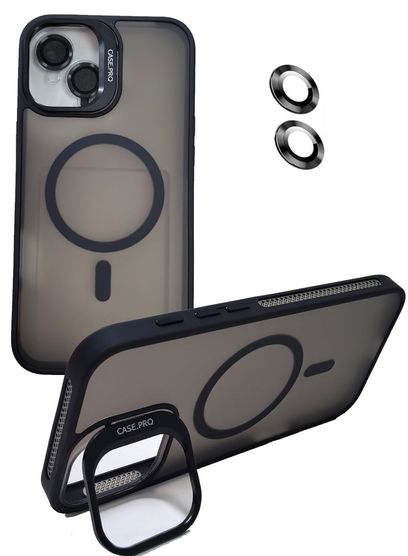 TPU Shockproof Phone Case For iPhone 16（6.1in）Magnetic Phone Cover With Lens Protector, Lens Kickstand