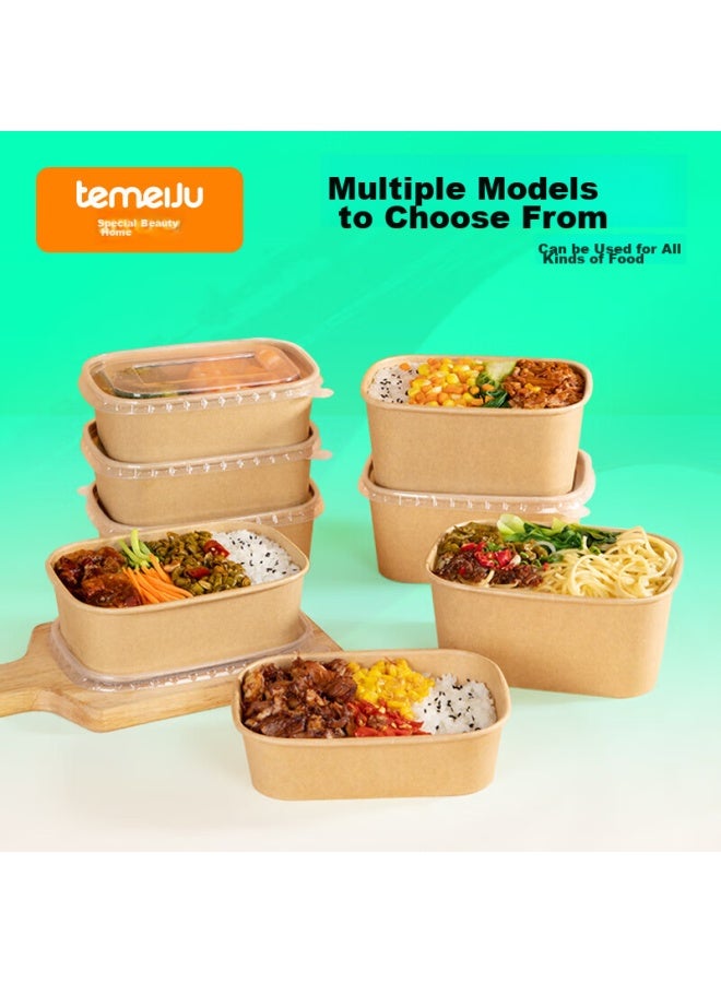 Temeiju Disposable Food Containers, Kraft Paper Picnic Boxes, Thickened Biodegradable Takeout Boxes With Lids, Camping Utensils, 20 Sets, 1000 Pieces - Image 2