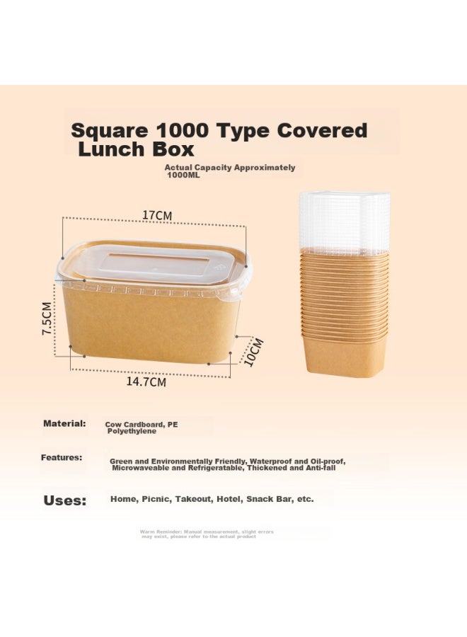 Temeiju Disposable Food Containers, Kraft Paper Picnic Boxes, Thickened Biodegradable Takeout Boxes With Lids, Camping Utensils, 20 Sets, 1000 Pieces - Image 1