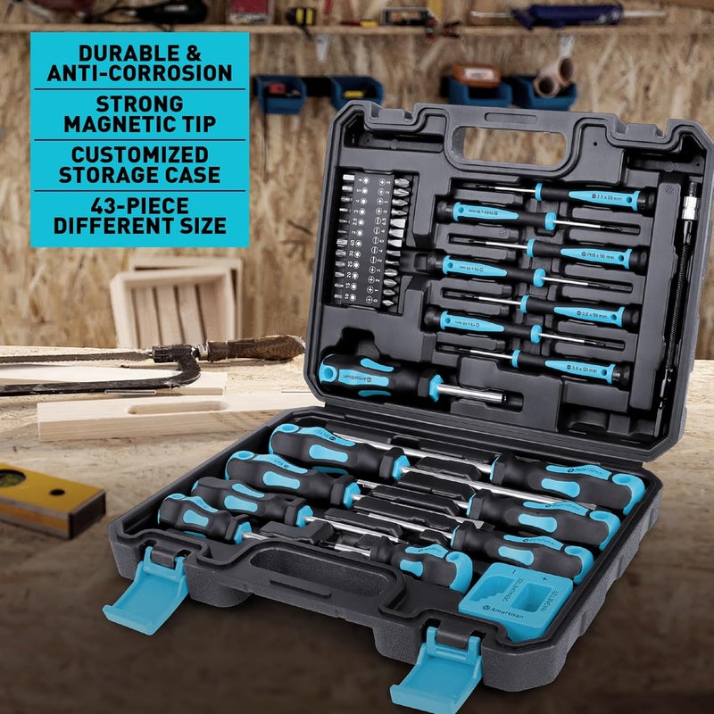 Amartisan Magnetic Screwdrivers Set with Case, 43-piece Includs Slotted, Phillips, Hex, Pozidriv,Torx and Precision Screwdriver Set, Magnetizer Demagnetizer Tools, Tools for Men (Blue)) - Image 4