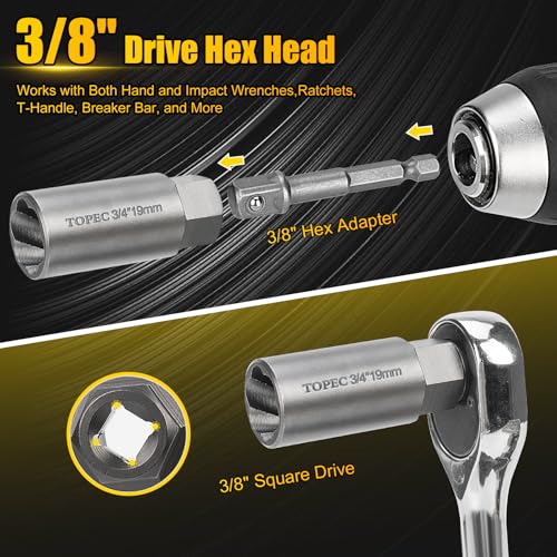Topec 15PCS Deep Bolt Extractor Kit, 6mm-19mm Nut Extractor Socket Set, 3/8" Drive Rounded Bolt Remover, Spark Plug Extractor Tool for Broken, Stripped, Damaged, Rusted Stud and Bolt Nuts - Image 5