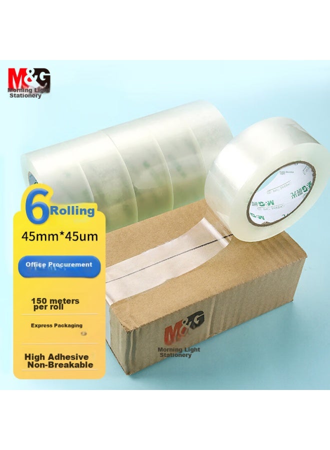 ام اند جي Chenguang (m&g) شريط تغليف شفاف للمستلزمات المكتبية، 45mm*150m*45um، 6 لفات/أنبوب، مخصص لتوصيل الطرود والمستودعات والسوبرماركت والمستلزمات المكتبية، Ajdn7606 - Image 1