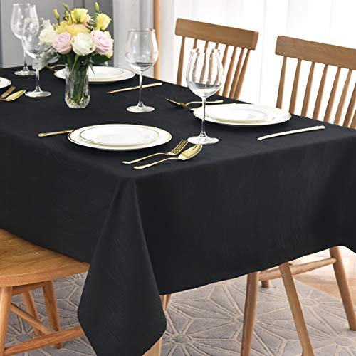 maxmill Jacquard Table Cloth Waving Pattern Water Proof Wrinkle Free Heavy Weight Soft Tablecloth Decorative Fabric Table Cover for Outdoor and Indoor Use Rectangular 60 x 104 Inch Black