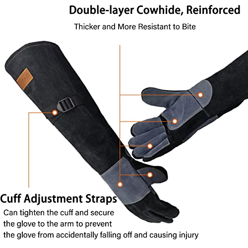 WZQH 213 In Leather Welding Gloves for Animal HandlingGrabbing Reptile GroomingTrips to VetBBQFireplacePuncture Scratch Resistant Bite Proof for Cat Dog Bird Falcon Livestock Snake M Black - Image 3