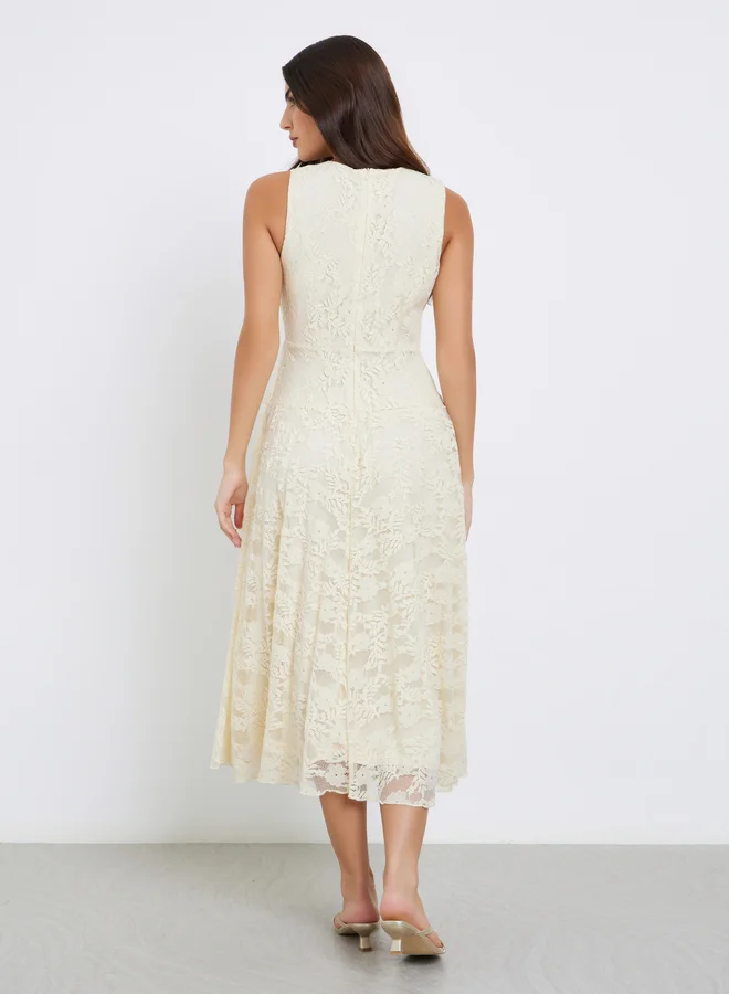 Styli beige Beige Lace Sleeveless Midi Dress for Women | Best Price UAE
