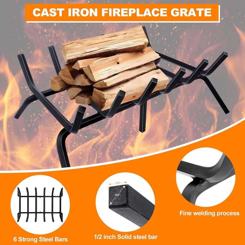 Loquat Fireplace Grate,Fireplace Log Holder,24 inch Heavy Duty Solid Cast Iron FIrewood Log Burning Rack for Inside The Fireplace Accessories Outood Fire Pit Kindling Fireplace Tools - Image 4