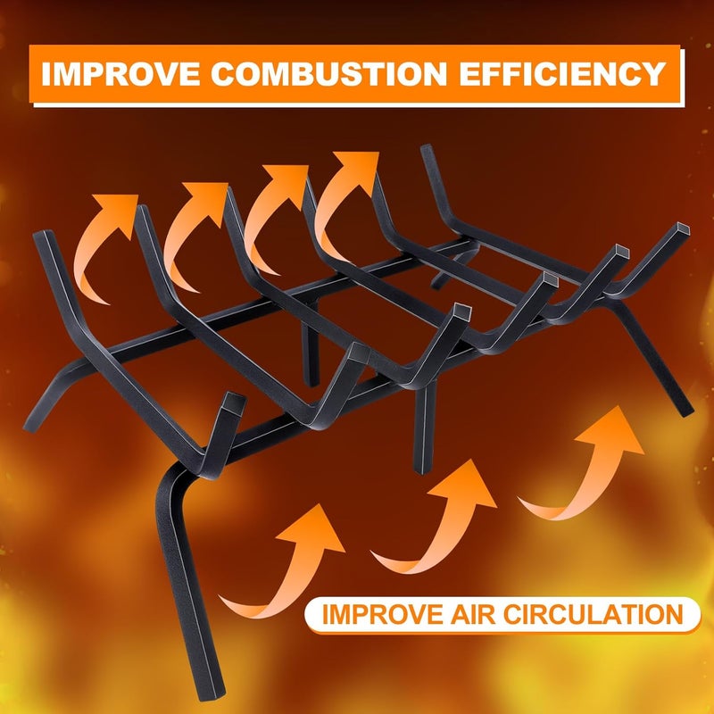 Loquat Fireplace Grate,Fireplace Log Holder,24 inch Heavy Duty Solid Cast Iron FIrewood Log Burning Rack for Inside The Fireplace Accessories Outood Fire Pit Kindling Fireplace Tools - Image 3