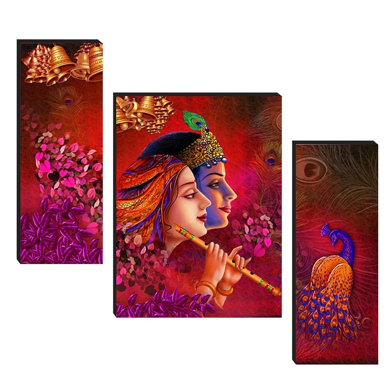 Masstone Radha Krishna Wall Painting Wall Hangings Painting for Home Decoration 20x18 Inch Wall Painting Set of 3 With Frame Radha Krishna Painting for Wall Decoration Painting for Bedroom