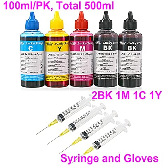 5X100ML (500ML) REFILL INK KIT FOR HP 950 951 60 61 952 902 901 61 60 62 63 21 22 920 940 934 564 932 933 711 970 971 92 94 95 96 97 CARTRIDGE OR CIS CISS SYSTEM 4 COLOR SET -US (2BK, M C Y) - Image 3