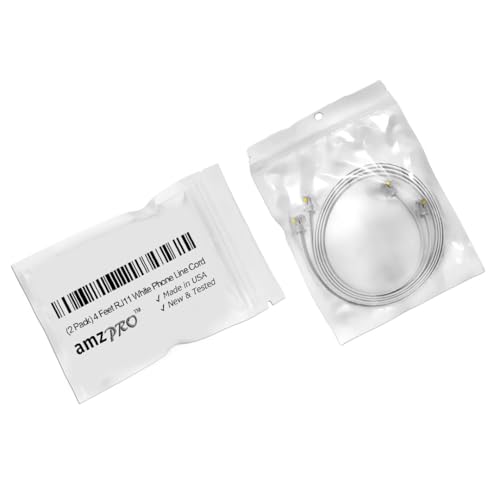 AMZ Pro AmzPRO AmzDeals 2-Pack 4 Feet White Telephone Cable 6P4C RJ11 Male to Male, Made in USA Pro Grade Phone Line Cord - Image 3