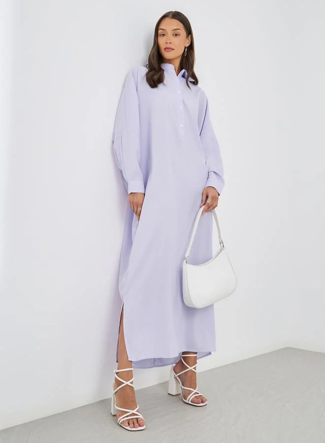 ستايلي Styli Striped Spread Collar Long Sleeve Maxi Dress