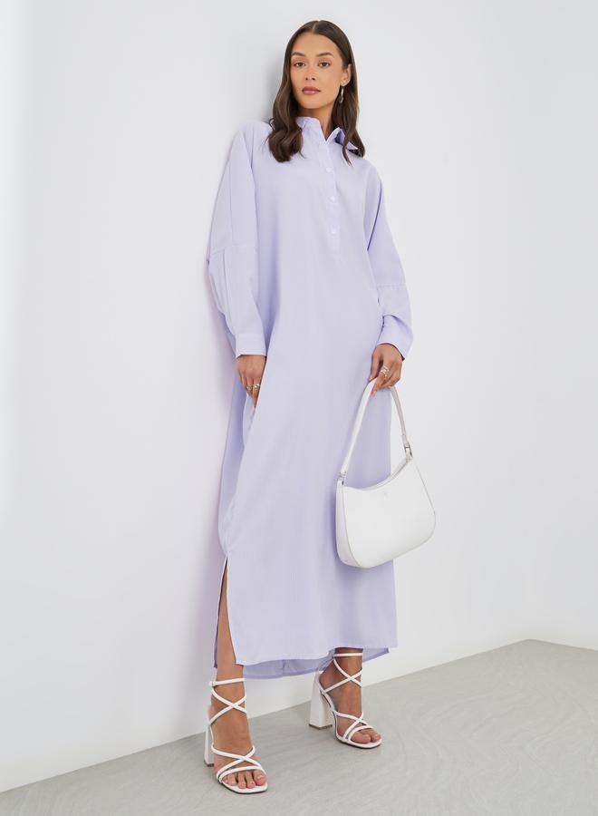 ستايلي فستان ماكسي طويل بأكمام طويلة وياقة مخططة - Image 1