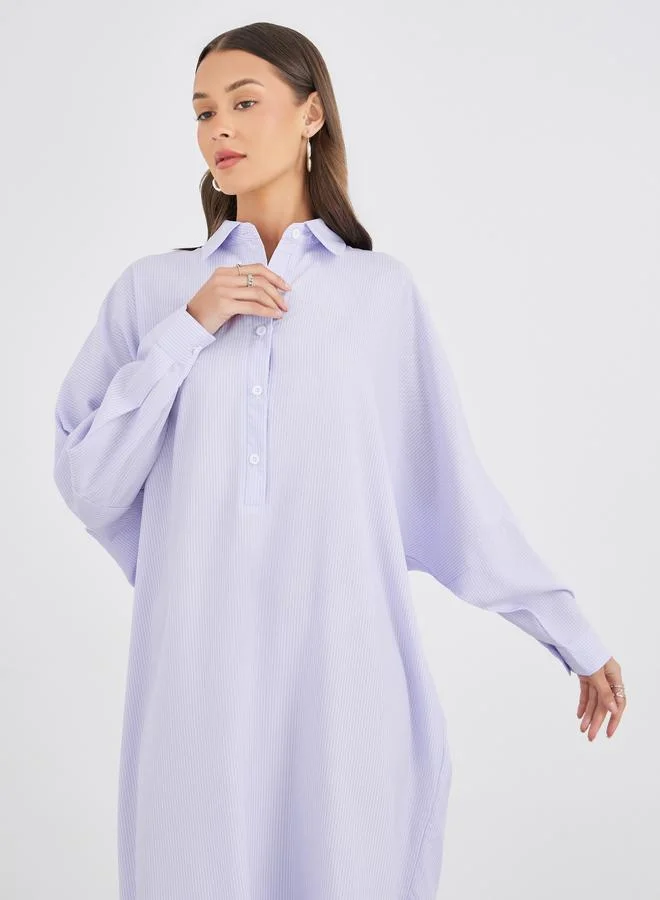 ستايلي Styli Striped Spread Collar Long Sleeve Maxi Dress