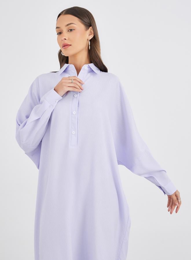 ستايلي فستان ماكسي طويل بأكمام طويلة وياقة مخططة - Image 2