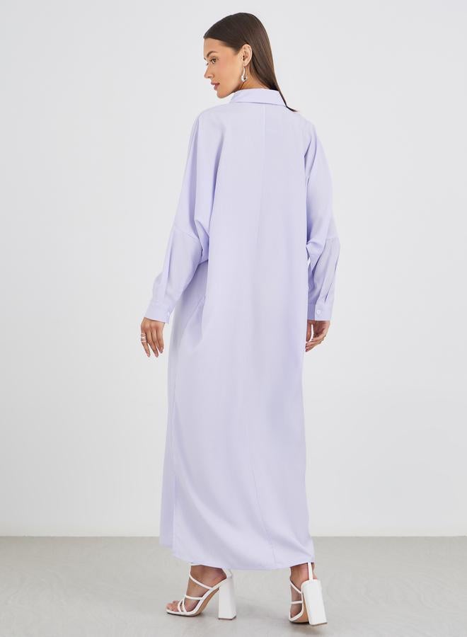 ستايلي فستان ماكسي طويل بأكمام طويلة وياقة مخططة - Image 5