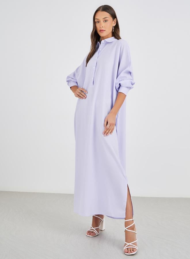 ستايلي فستان ماكسي طويل بأكمام طويلة وياقة مخططة - Image 4